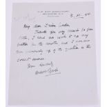 Signed Letter by General Sir Hubert de la Poer Gough (1870-1963), the hand written letter dated