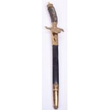 Post War German Hunting Association Dagger, stag horn grip with three gilt metal inverted acorn