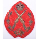 Post 1902 Best Shot in Battalion / Regiment Arm Badge, fine bullion embroidered wire on red cloth