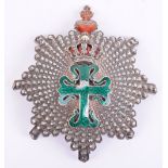 Portugal Order of Aviz Commanders Breast Star, post 1894 type in silver and enamels, crowned cross