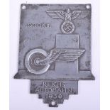 Pre War Third Reich Reichs Autobahn Plaque, produced to commemorate a 1000km race. Winged wheel with