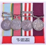 Crimea and Indian Mutiny Group of Four 72nd Highlanders, Crimea medal with clasp Sebastopol engraved