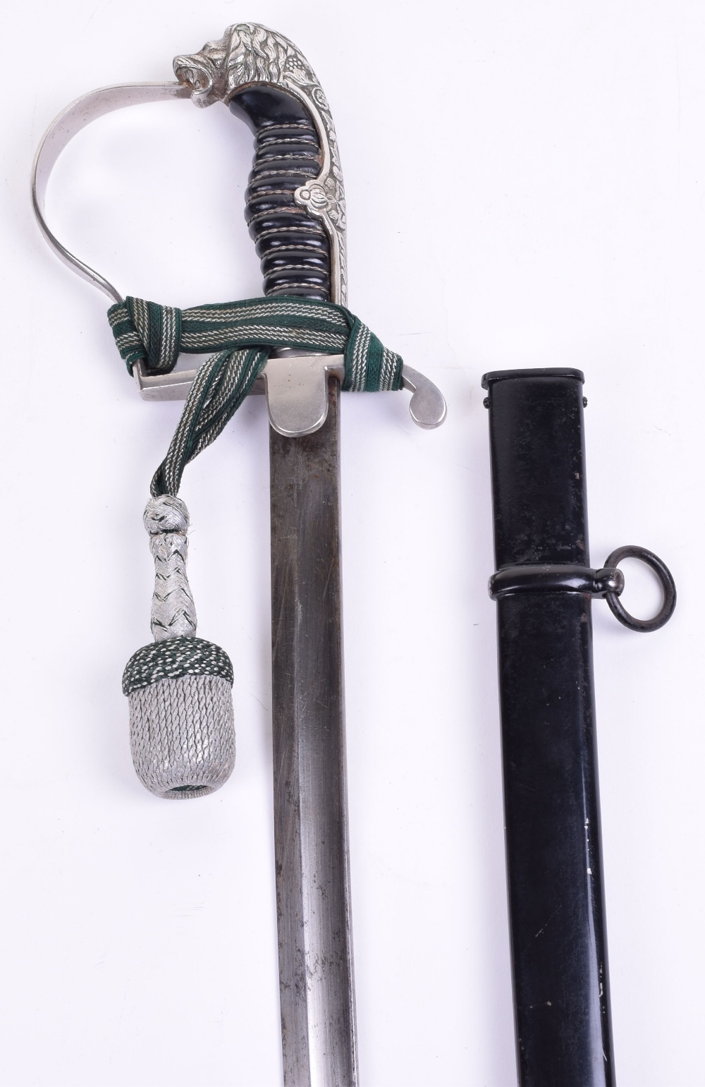 German Lion Head Pattern Officers Sword, good example of a silver (not marked) fittings lion head