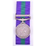 General Service Medal 1918-62 Brunei, medal was awarded to “23904118 PTE J VICKERS Q.O.HLDRS”. Medal