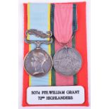 Crimea Campaign Medal Pair 72nd Regiment of Foot, Crimea medal with clasp Sebastopol officially