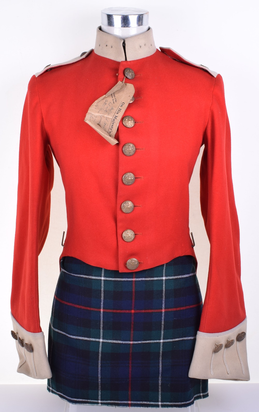 Seaforth Highlanders Experimental Tunic, of red scarlet cloth with white buff stand up collar,