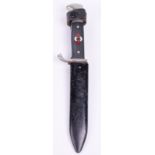 Hitler Youth Boys Dagger, black two piece chequered grips with enamel HJ diamond to the centre.