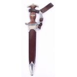 Third Reich SA Mans Dagger with Three Piece Hanger, brown handle with metal eagle and enamel SA