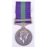 George VI General Service Medal South East Asia, medal was awarded to “14458127 GNR G E H PACK R.A”.