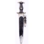 Third Reich SS Enlisted Mans Dress Dagger by Boker, black ebony handle with metal eagle and enamel
