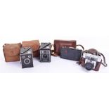 Four Vintage Cameras, consisting of ZEISS IKON CONTESSA LK in leather case, ZEISS IKON TELMA folding