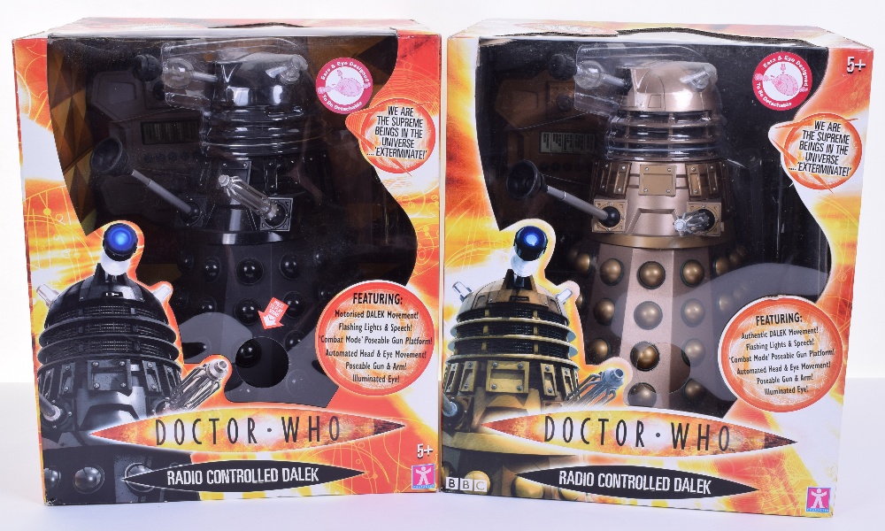 Two Boxed Character BBC Doctor Who 12 inch Radio Controlled Daleks, 00594 black, 00285 gold both