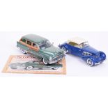 Franklin Mint Precision Models 1937 Cord 812 Phaeton Coupe, blue diecast body, cream soft top and
