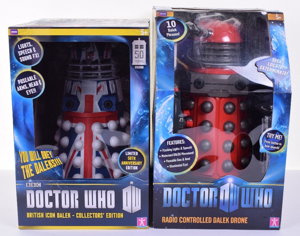 Two Boxed Character BBC Doctor Who Daleks, Radio Controlled Dalek Drone and 50th Anniversary Limited