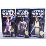 1996 Kenner Star Wars Collectors Series 12 inch Dolls, consisting of Obi-Wan Kenobi, Darth Vader and