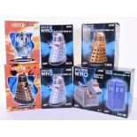 Seven BBC Doctor Who Collectors Cookie Jars,K-9, Tardis, 2 x silver Dalek’s, Cyberman, 2 x Gold