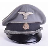 WW2 German Waffen SS Officers Peaked Cap, complete with metal skull and eagle insignia. Officers