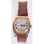 Gentleman’s 9ct Gold Wristwatch, with enamelled dial, luminous numbers, original hands and second
