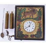 20th Century German Wall Clock, with painted Stag scene in gilt metal surround, white enamel dial