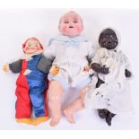 Two cellulose dolls and a clown doll, in fair to good condition (3 items)