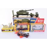 Dinky Toys Boxed 616 AEC Artic Transporter with Chieftain tank, 275 Brinks Truck, in window box, 476