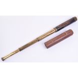 Four Draw Telescope by Baker, brass four draw telescope with leather covering. Lower section