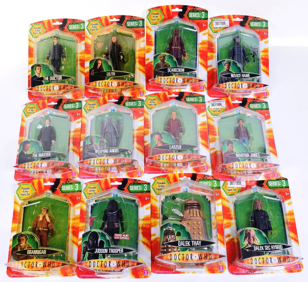 Twelve Carded Character Doctor Who Action Figures, from series:3 including Martha Jones,