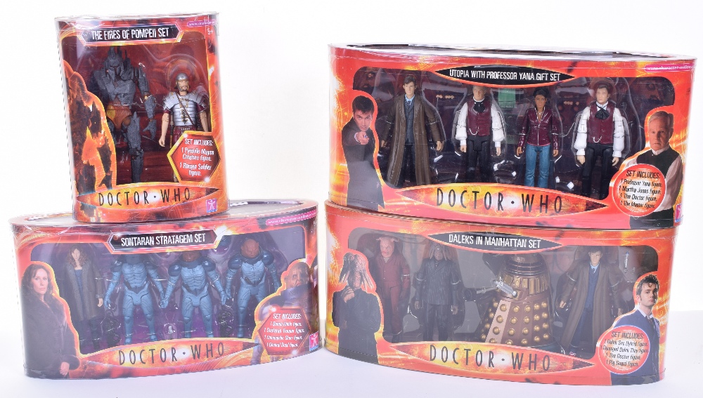 Four Character Doctor Who Action Figure Sets, including scarce Sontaran Stratagem four figure