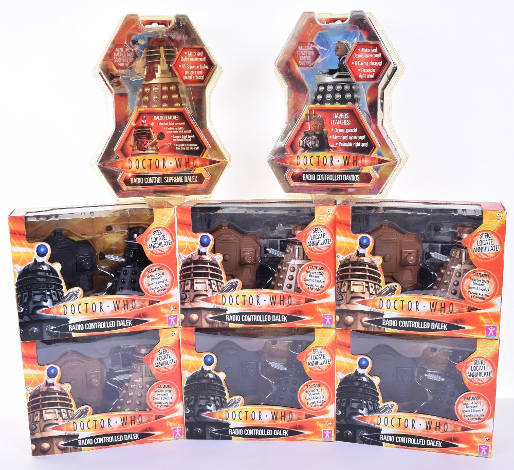 Seven Character Doctor Who 5inch Radio Controlled Daleks, 3 x 00741 Black, 3 x 00287 Gold, 02344