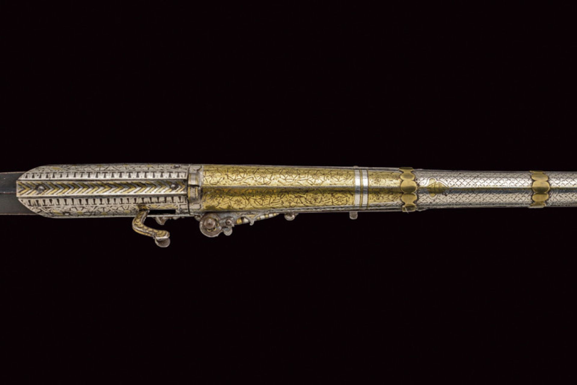 A very fine gold and silver decorated matchlock Toreador gun probably Jodphur - Image 4 of 6