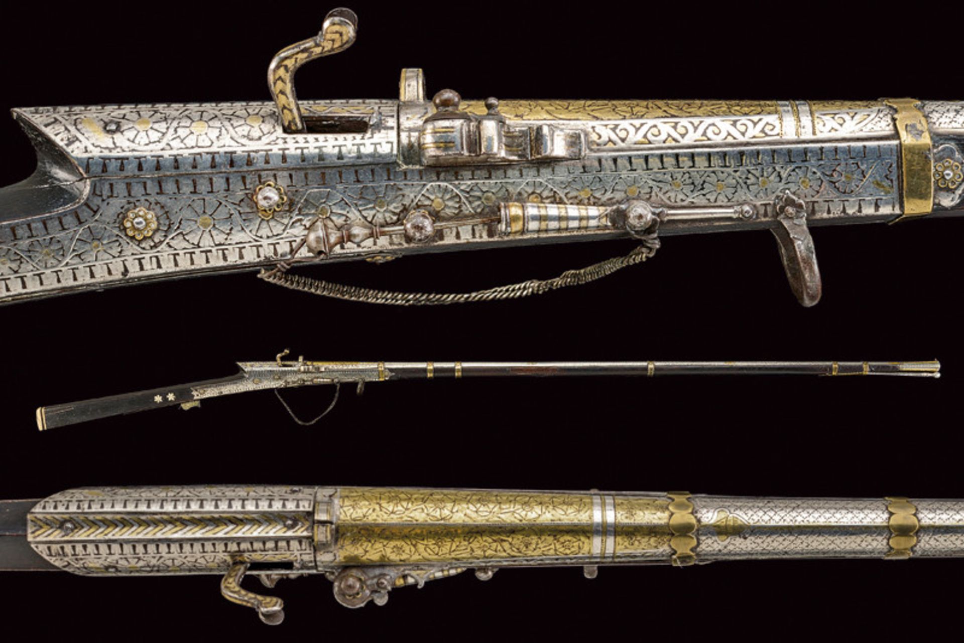 A very fine gold and silver decorated matchlock Toreador gun probably Jodphur