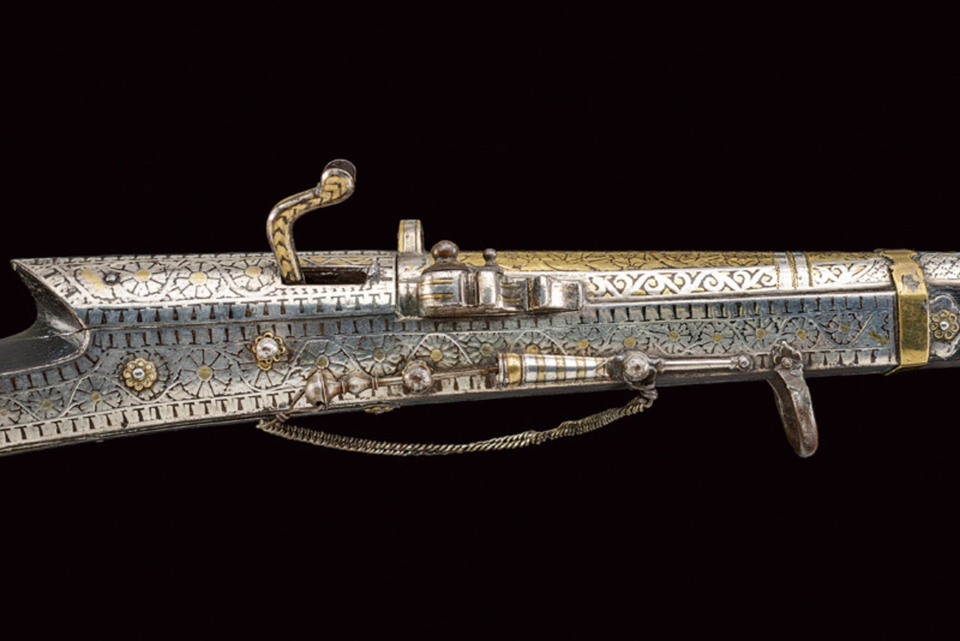 A very fine gold and silver decorated matchlock Toreador gun probably Jodphur - Image 2 of 6