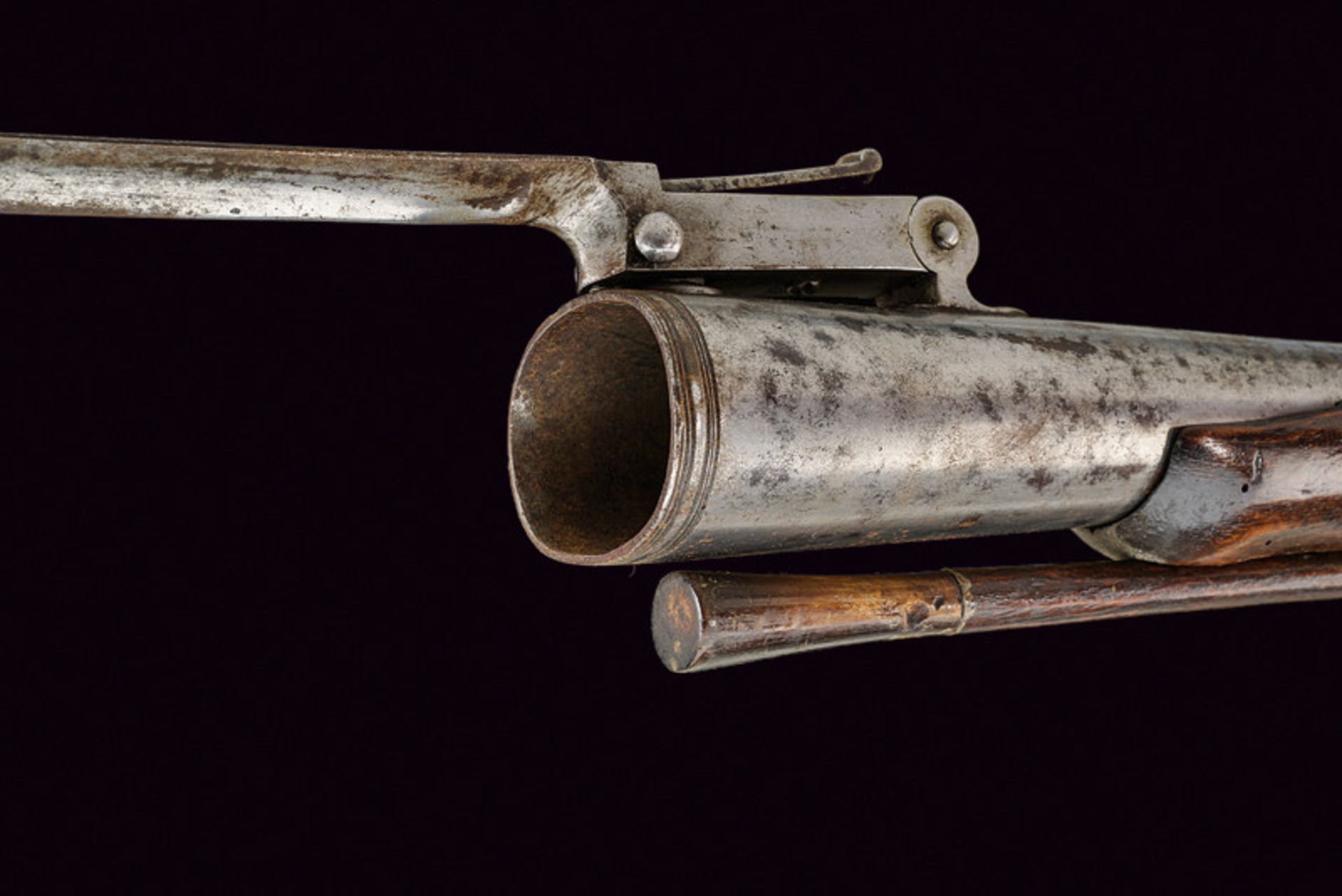 A flintlock folding gun with spring-bayonet by Lorandi - Bild 4 aus 8