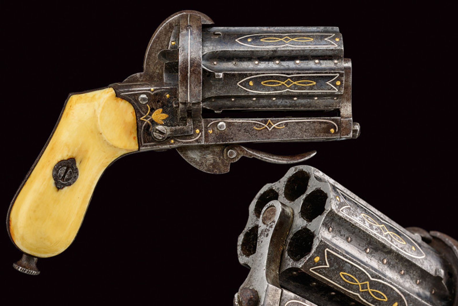 A fine pin-fire pepperbox revolver