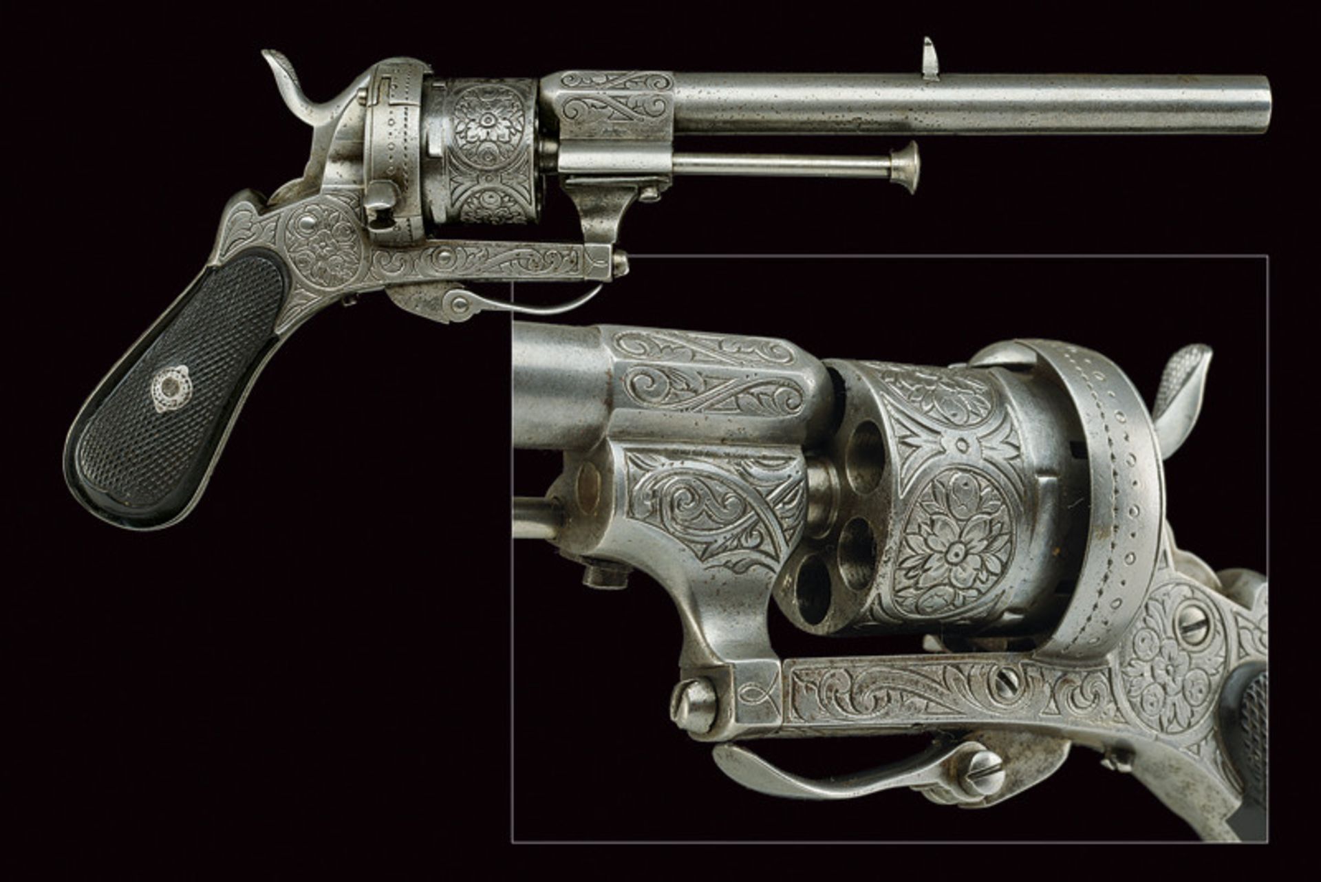 A fine Rolland & Renault pin fire revolver