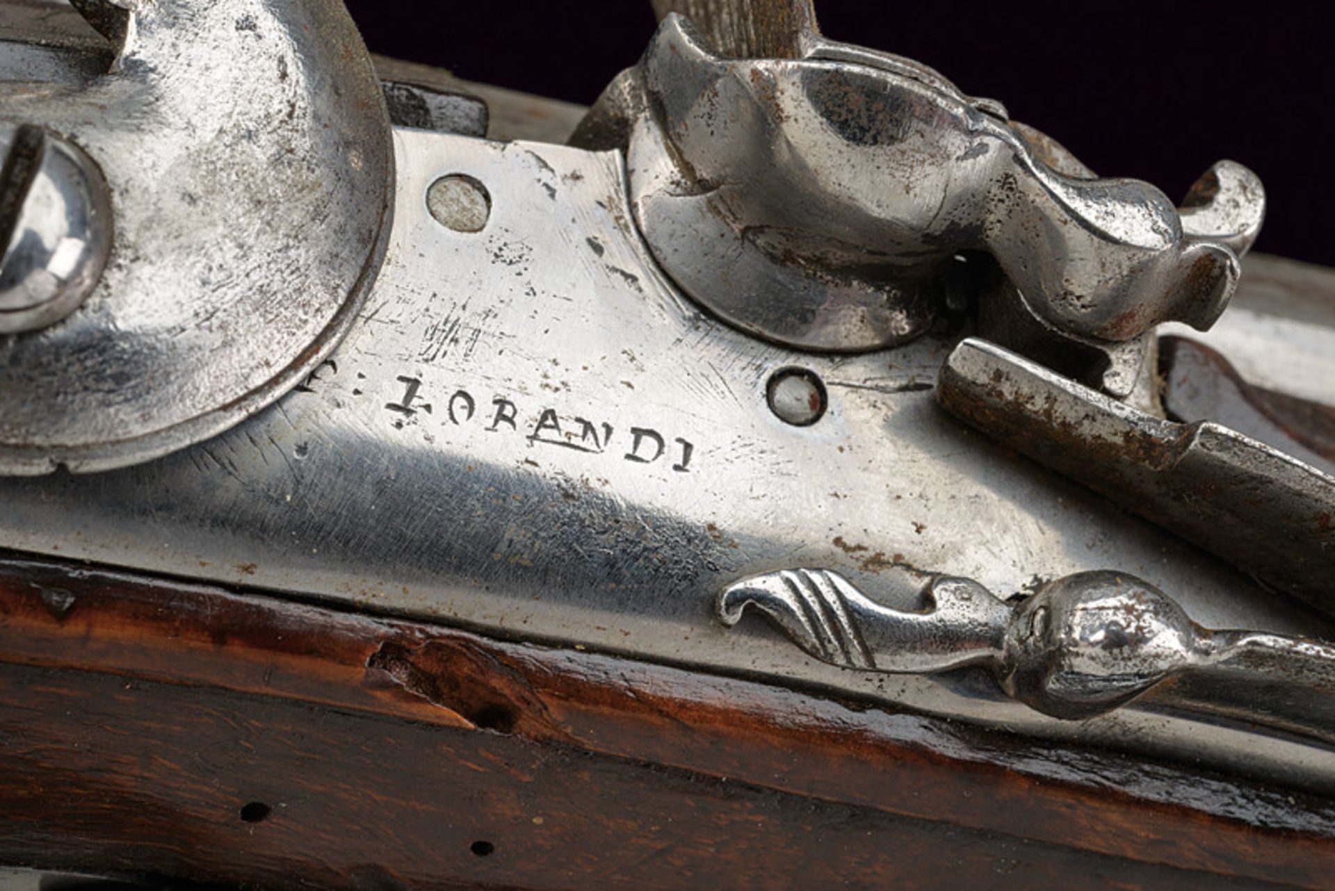 A flintlock folding gun with spring-bayonet by Lorandi - Bild 7 aus 8
