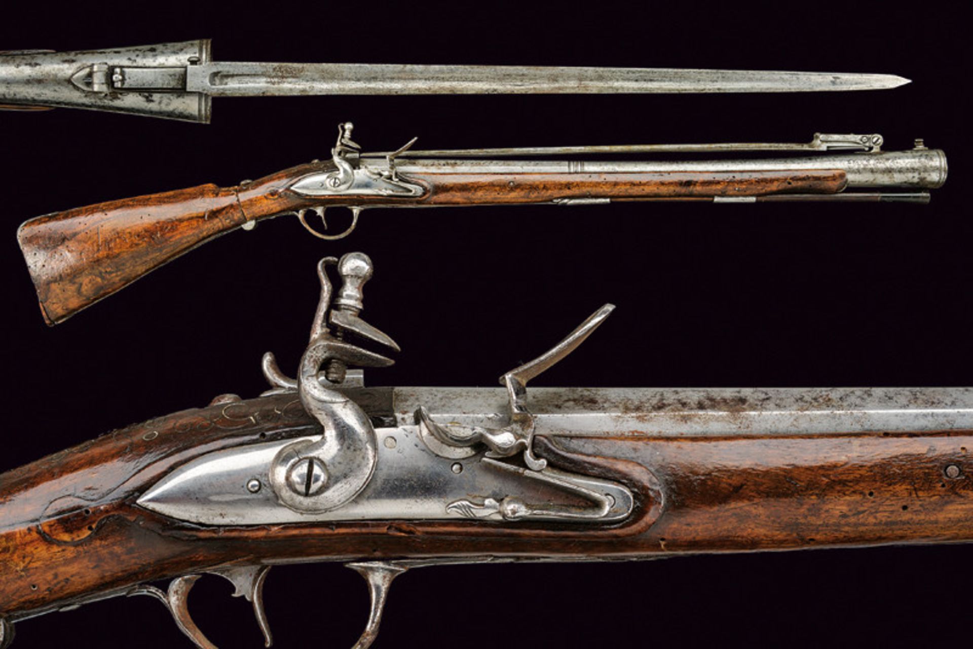 A flintlock folding gun with spring-bayonet by Lorandi