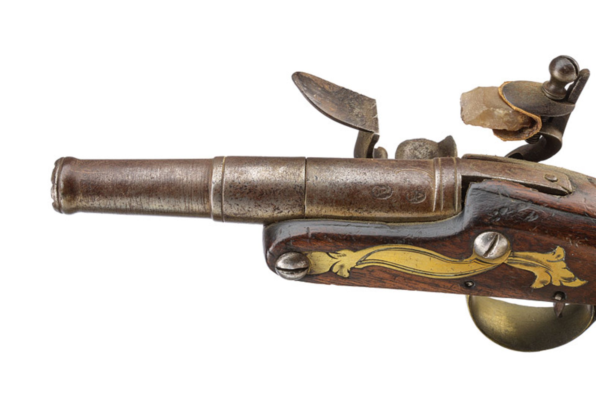 A flintlock pistol dating: late 18th Century provenance: Italy Round, smooth, turn-off, 11 mm cal. - Image 2 of 2