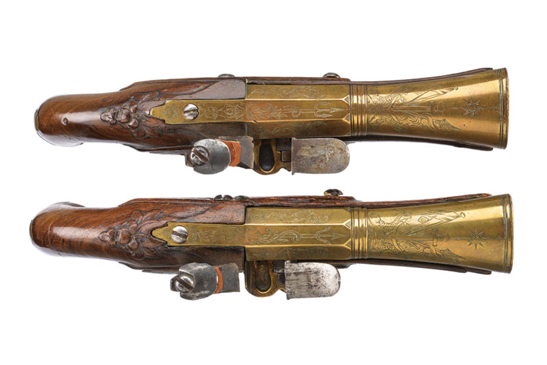 A pair of navy flintlock blunderbuss pistols by Duche dating: early 19th Century provenance: - Image 2 of 4