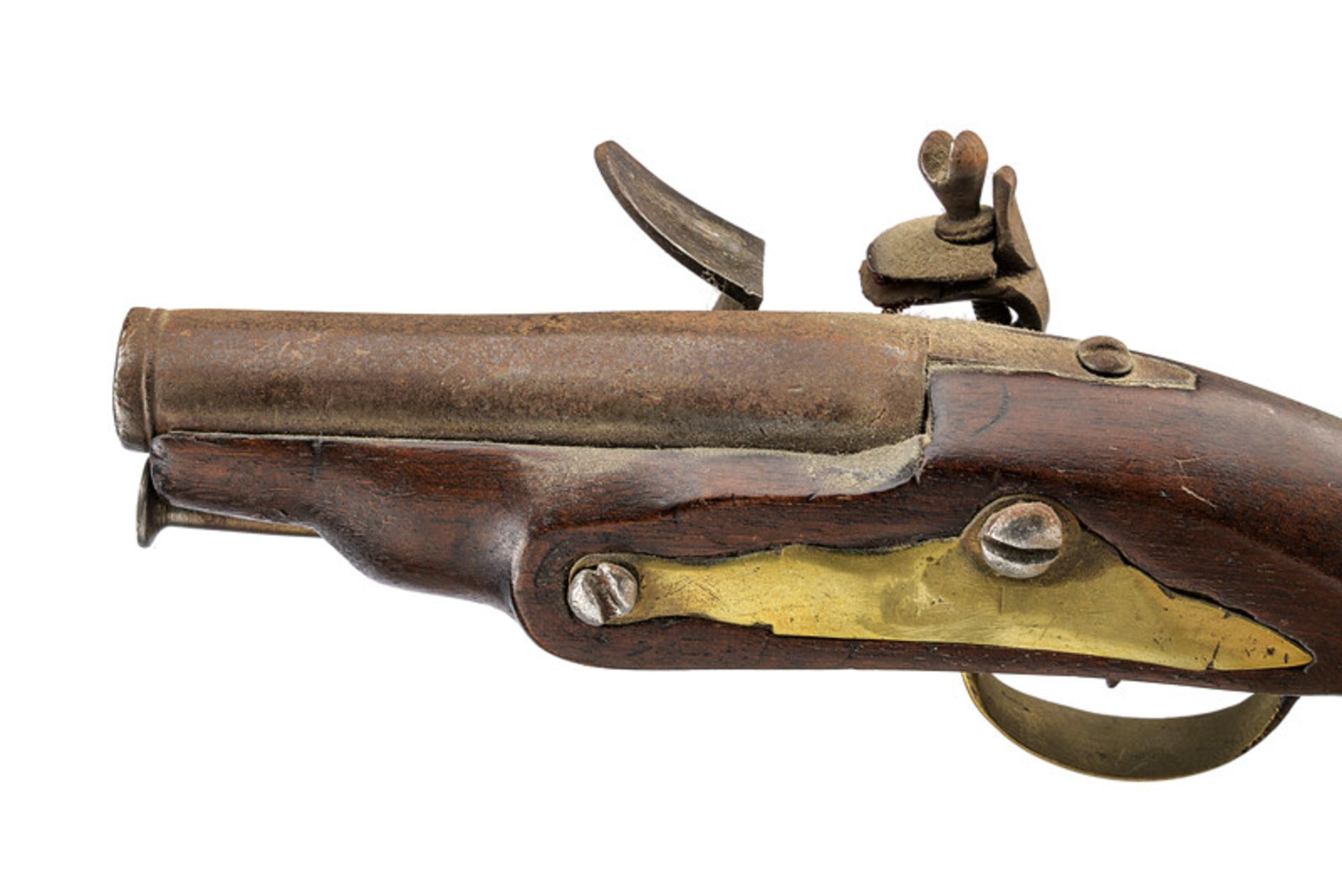 A flintlock traveling pistol dating: early 19th Century provenance: Italy Smooth, round, 11 mm - Image 2 of 2
