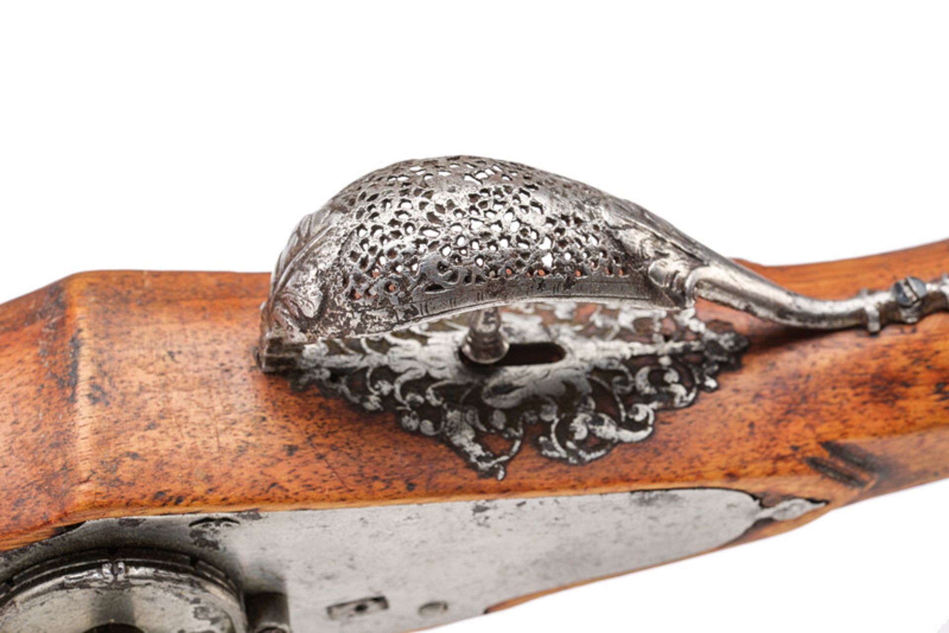 A wheel lock pistol dating: 17th Century provenance: Brescia Smooth, octagonal, 14 mm cal. barrel - Image 5 of 6