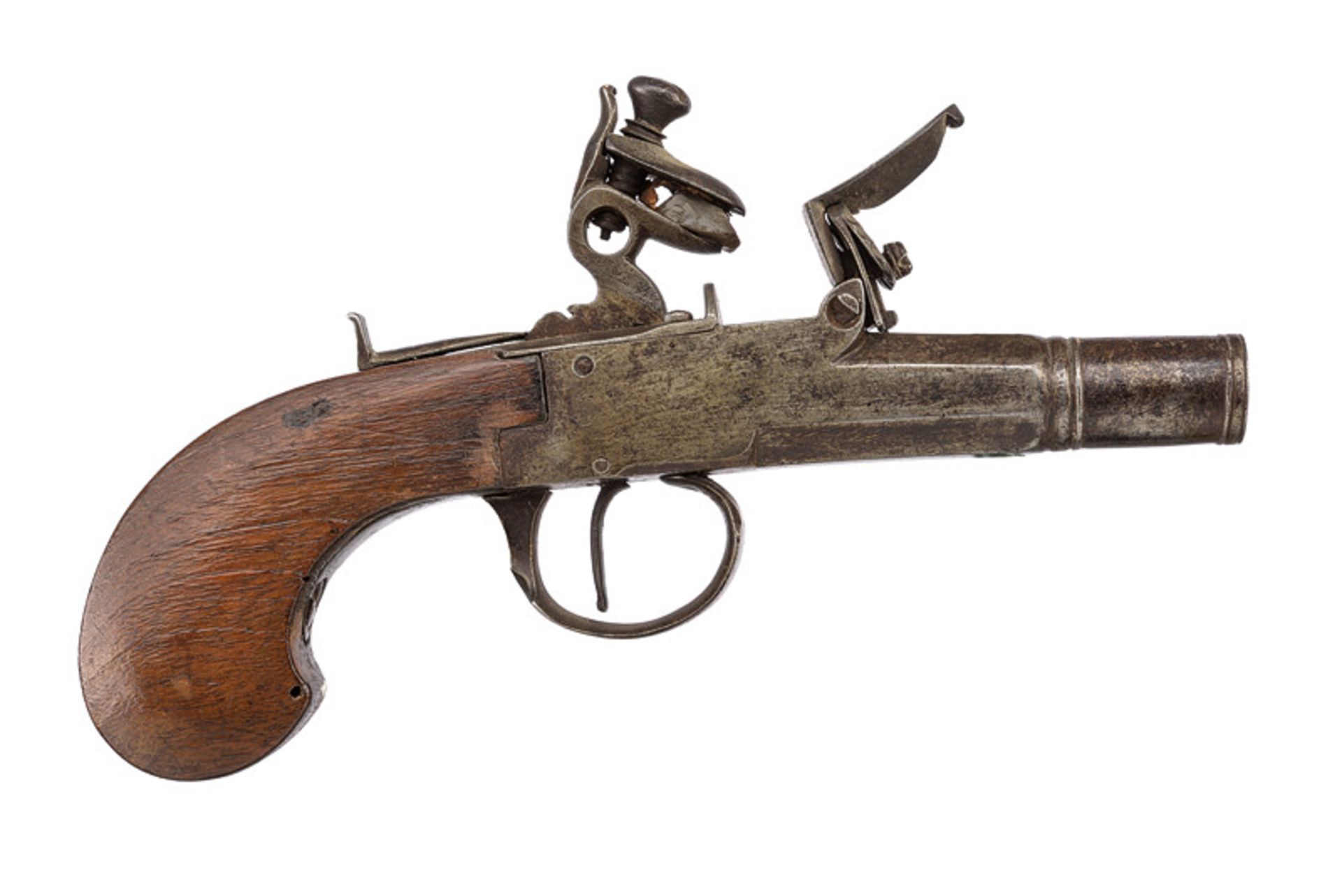 A flintlock pocket pistol dating: first quarter of the 19th Century provenance: Europe Smooth, two-