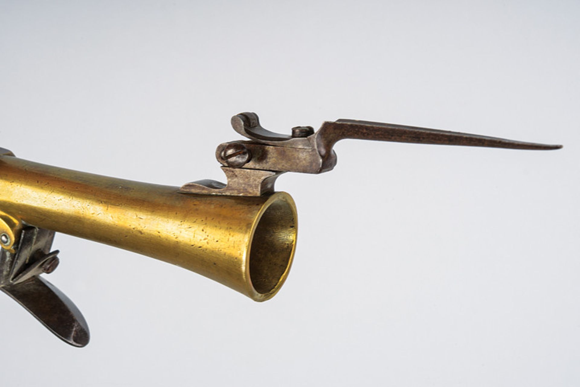 A navy flintlock pocket pistol with spring bayonet dating: first quarter of the 19th Century - Image 2 of 2