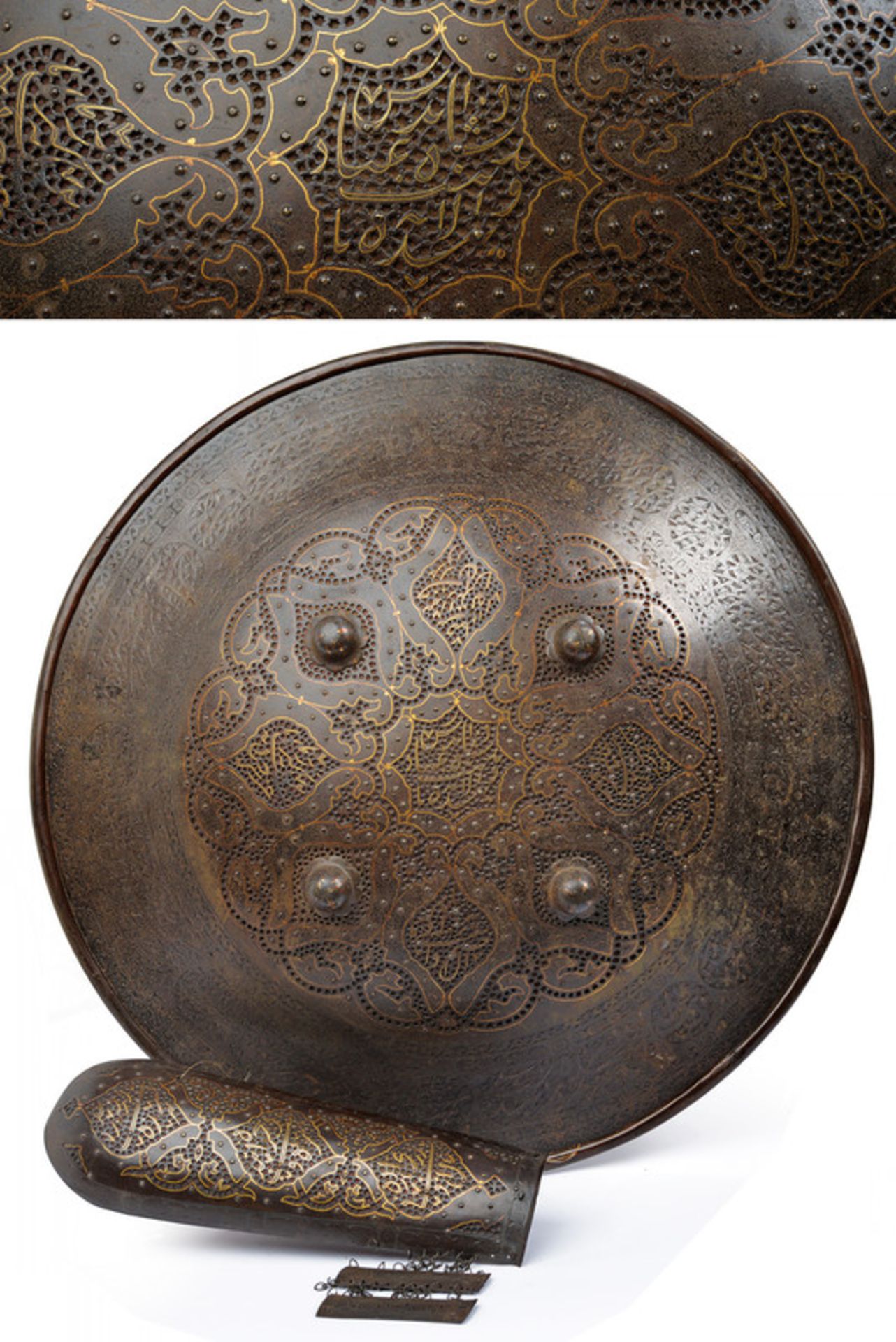 A fine set of sipar and bazu-band dating: 19th Century provenance: Indopersia Round and convex, iron