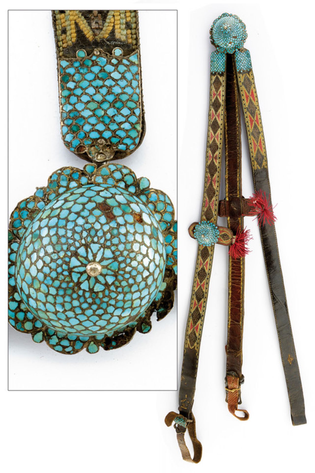 A fine decorated bridle dating: 19th Century provenance: Uzbekistan Made of leather, with three