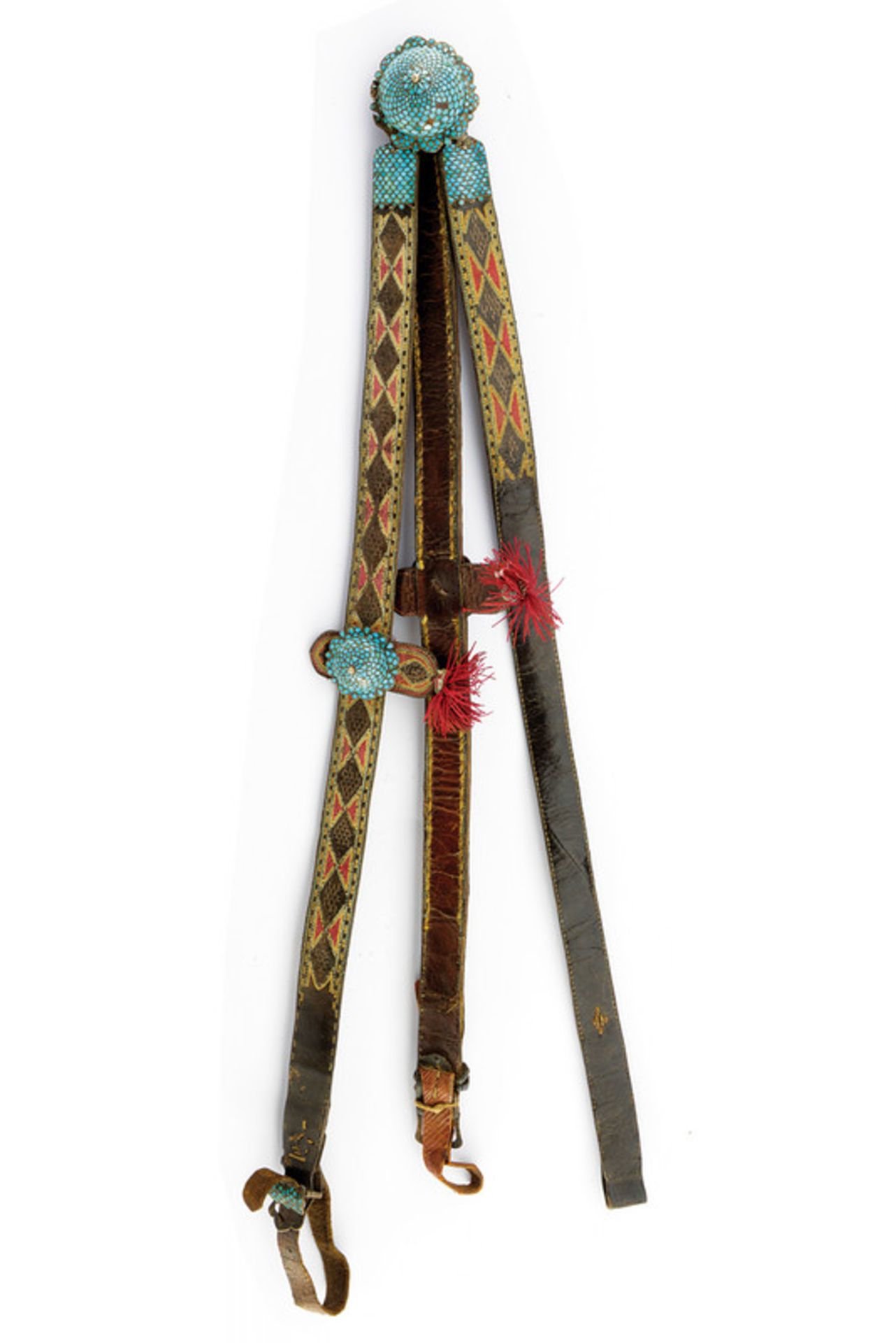 A fine decorated bridle dating: 19th Century provenance: Uzbekistan Made of leather, with three - Image 3 of 3