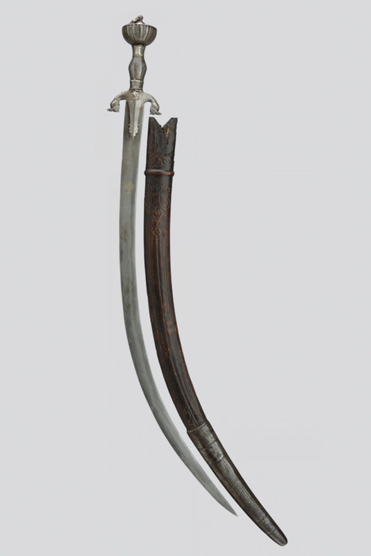 A pulouar (sabre) dating: 19th Century provenance: Afghanistan Curved, flat, mechanic-damask, - Image 6 of 6