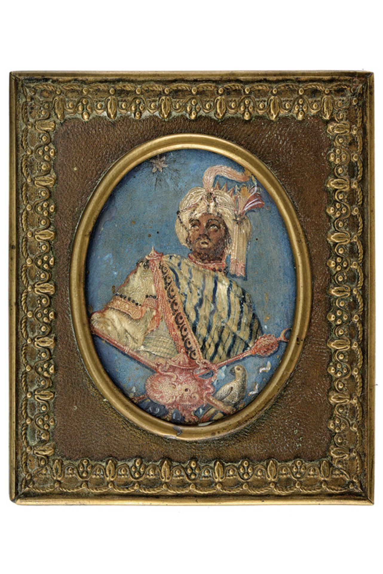 A miniature portrait dating: 19th Century provenance: Turkey Polychrome painting on bone,