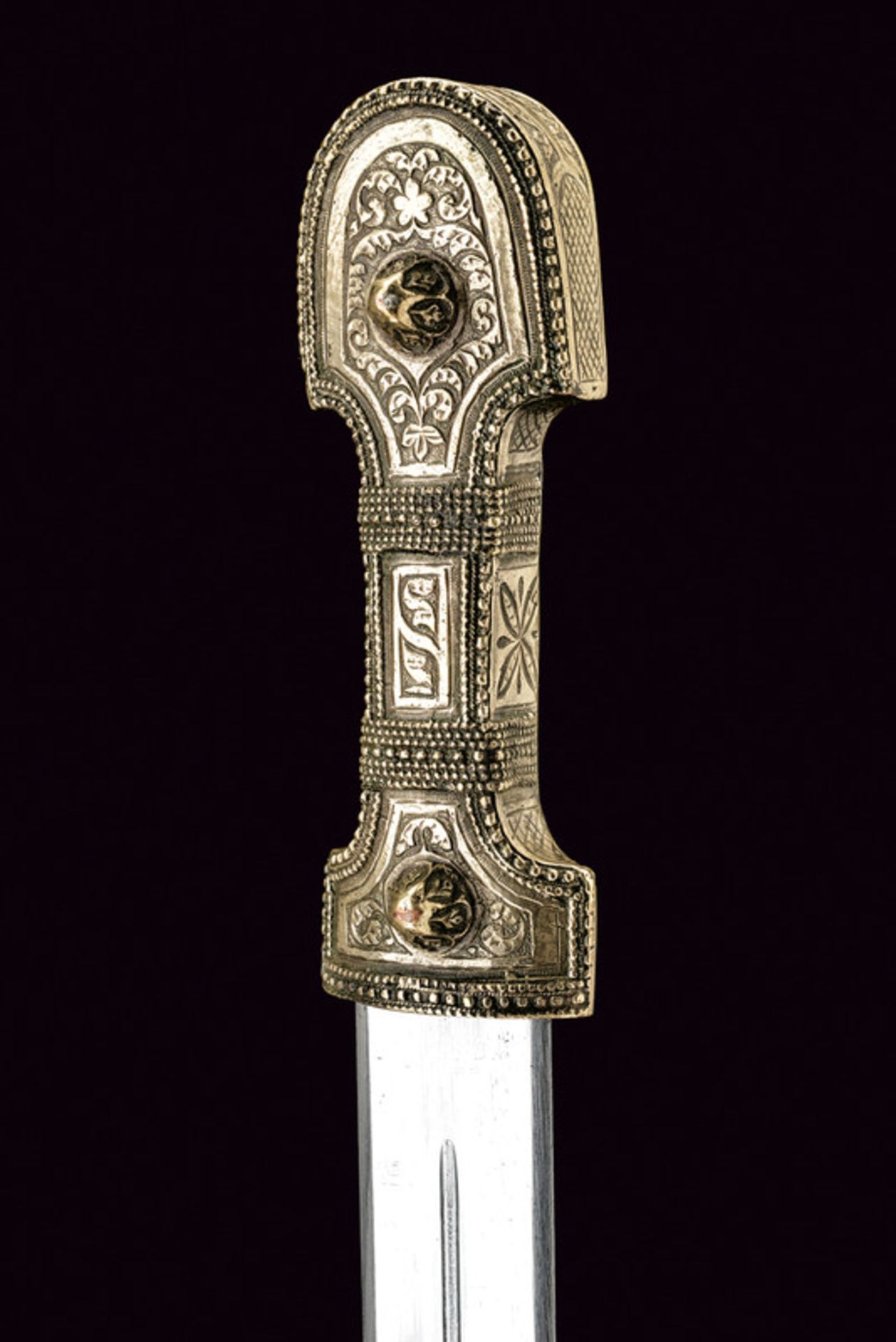 A silver mounted kindjal dating: early 20th Century provenance: Caucasia Straight, double-edged - Image 2 of 6