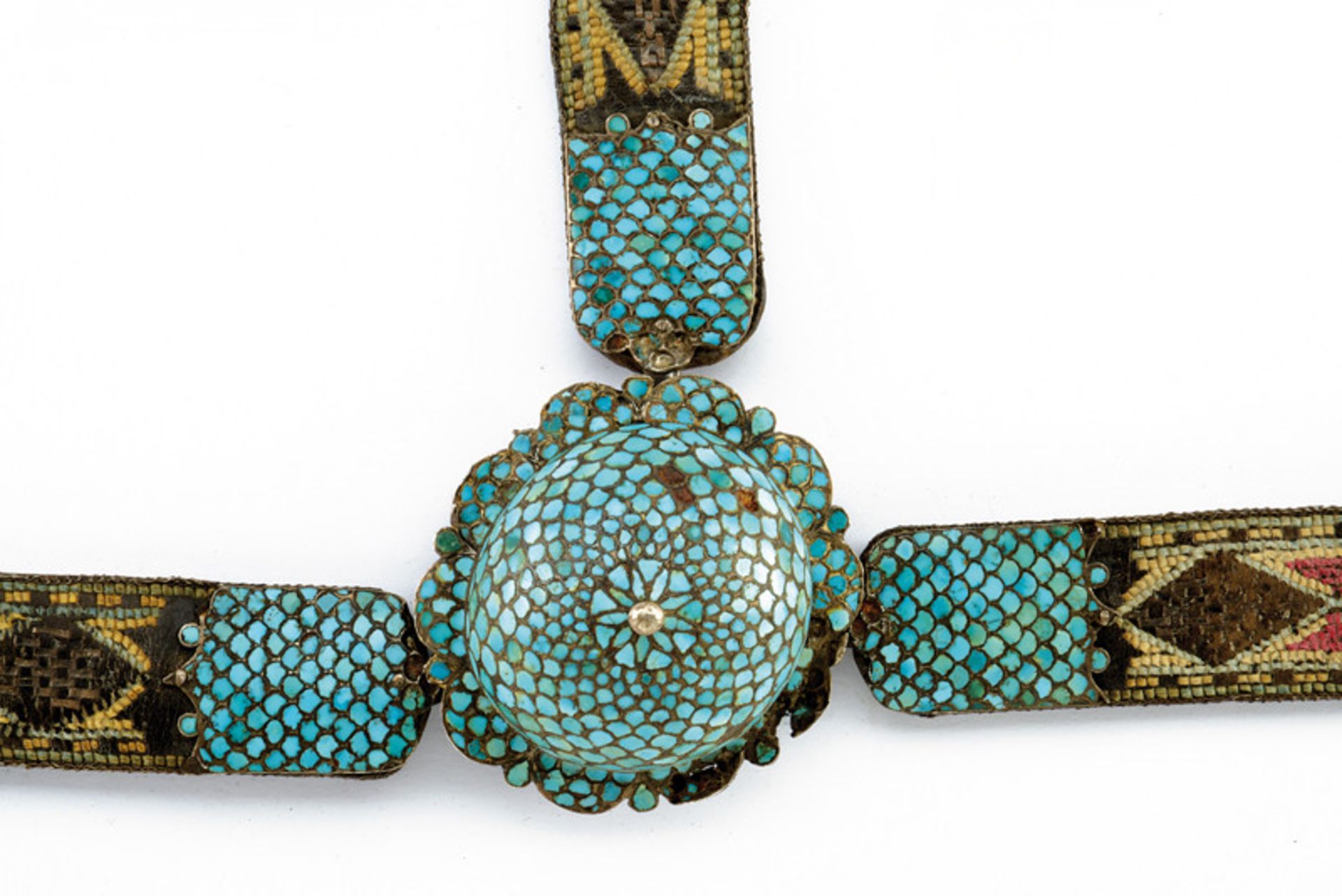 A fine decorated bridle dating: 19th Century provenance: Uzbekistan Made of leather, with three - Image 2 of 3